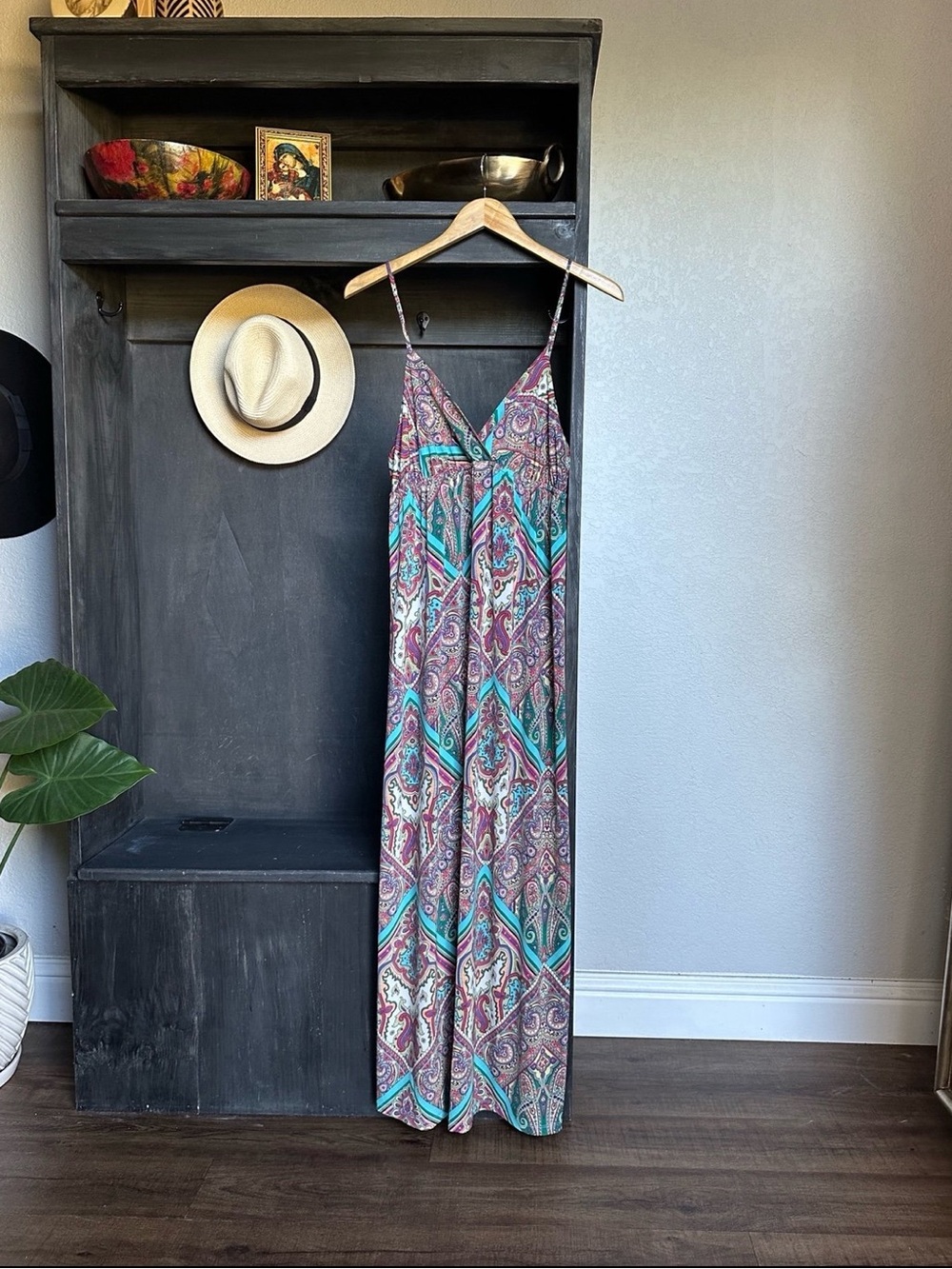Rhapsody Womens Maxi Dress - Sleeveless Cami Straps Paisley Print Size XL